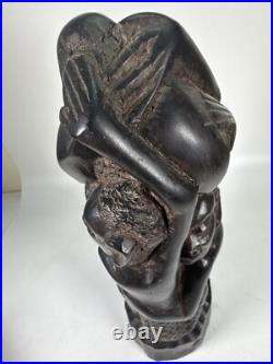 Vintage RARE Hand Carved African Ebony Wood Sculpture Made in Kenya 9 Tall