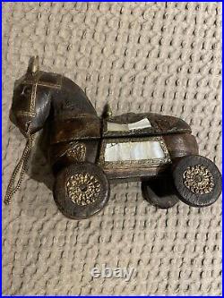 Vintage Rajasthani Horse on Wheels Wedding Horse Mother Of Pearl Inlay Folk Art