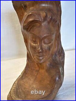 Vintage Rare Hawaiian Goddess Wood Carving 10 Tall