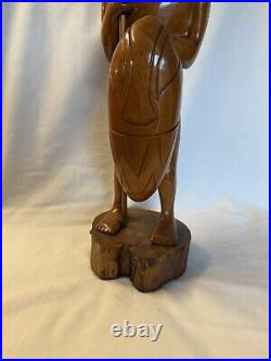 Vintage Rare Hawaiian Warrior Wood Carving with Spear & Shield In Hands 22 Tall