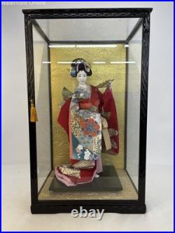 Vintage Rare Japanese Geisha Doll with Glass Wood Case Sculpture