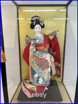 Vintage Rare Japanese Geisha Doll with Glass Wood Case Sculpture