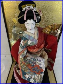 Vintage Rare Japanese Geisha Doll with Glass Wood Case Sculpture