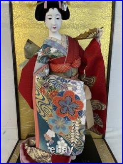 Vintage Rare Japanese Geisha Doll with Glass Wood Case Sculpture