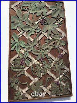 Vintage Relief Carved Wood Panel Vines on a Trellis 18 x 11