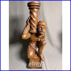 Vintage Renaissance Figural Hand Carved Reclaimed Wood Sculpture set of 2