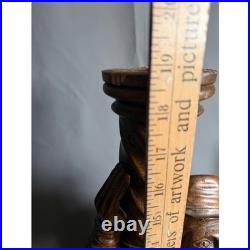 Vintage Renaissance Figural Hand Carved Reclaimed Wood Sculpture set of 2