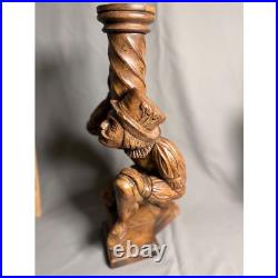 Vintage Renaissance Figural Hand Carved Reclaimed Wood Sculpture set of 2