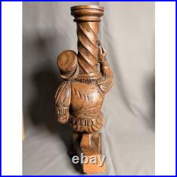 Vintage Renaissance Figural Hand Carved Reclaimed Wood Sculpture set of 2