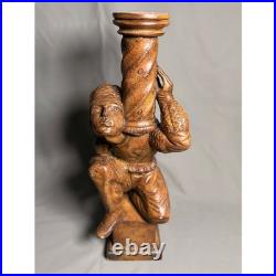 Vintage Renaissance Figural Hand Carved Reclaimed Wood Sculpture set of 2
