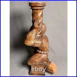Vintage Renaissance Figural Hand Carved Reclaimed Wood Sculpture set of 2