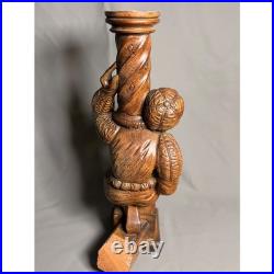 Vintage Renaissance Figural Hand Carved Reclaimed Wood Sculpture set of 2