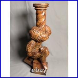 Vintage Renaissance Figural Hand Carved Reclaimed Wood Sculpture set of 2