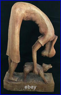 Vintage Roger Francois Art Sculpture Haitian Artist Figural Person Carved Wood