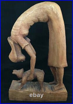 Vintage Roger Francois Art Sculpture Haitian Artist Figural Person Carved Wood