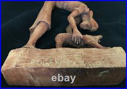 Vintage Roger Francois Art Sculpture Haitian Artist Figural Person Carved Wood