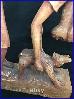 Vintage Roger Francois Art Sculpture Haitian Artist Figural Person Carved Wood