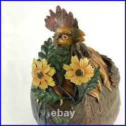 Vintage Rooster Daisies Hand Carved Solid Wood Folk Art Sculpture Home Decor 9