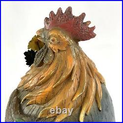 Vintage Rooster Daisies Hand Carved Solid Wood Folk Art Sculpture Home Decor 9