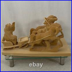 Vintage Russian Handmade 17 SIBERIAN BEAR Driving TROIKA Carved Wood Sculpture
