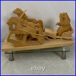 Vintage Russian Handmade 17 SIBERIAN BEAR Driving TROIKA Carved Wood Sculpture
