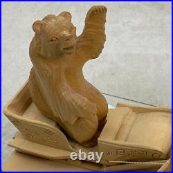 Vintage Russian Handmade 17 SIBERIAN BEAR Driving TROIKA Carved Wood Sculpture
