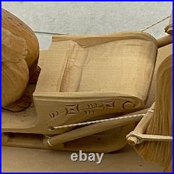 Vintage Russian Handmade 17 SIBERIAN BEAR Driving TROIKA Carved Wood Sculpture