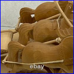 Vintage Russian Handmade 17 SIBERIAN BEAR Driving TROIKA Carved Wood Sculpture