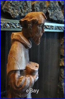 Vintage Rustic Handcarved Wooden Saint Francis Sculpture Statue 30 Tall
