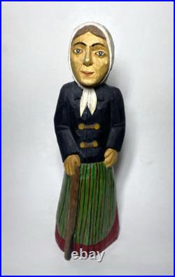 Vintage S. Szymczyk Polish Folk Art Hand Carved Wood Woman Sculpture 13