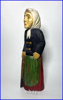 Vintage S. Szymczyk Polish Folk Art Hand Carved Wood Woman Sculpture 13