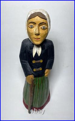 Vintage S. Szymczyk Polish Folk Art Hand Carved Wood Woman Sculpture 13