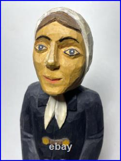 Vintage S. Szymczyk Polish Folk Art Hand Carved Wood Woman Sculpture 13
