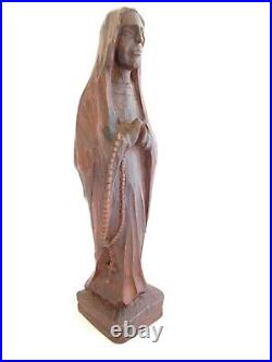 Vintage SIGND Dabouze Haitian Hand Carved Wood Sculpture Praying Woman 13