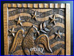 Vintage SIGNED EDWIN BRACHER Folk Art Bellamy Style Eagle Wood Carving Americana