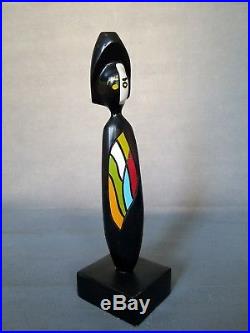Vintage SIGNED Mid Century Modern ABSTRACT PAINTED WOOD Sculpture