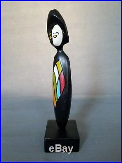 Vintage SIGNED Mid Century Modern ABSTRACT PAINTED WOOD Sculpture