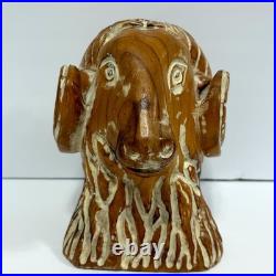 Vintage Sarreid Ltd Hand-Carved Spanish Wooden Ram Head Bust Sculpture Figurine