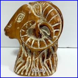 Vintage Sarreid Ltd Hand-Carved Spanish Wooden Ram Head Bust Sculpture Figurine