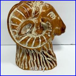 Vintage Sarreid Ltd Hand-Carved Spanish Wooden Ram Head Bust Sculpture Figurine