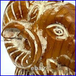 Vintage Sarreid Ltd Hand-Carved Spanish Wooden Ram Head Bust Sculpture Figurine