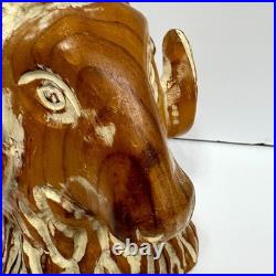 Vintage Sarreid Ltd Hand-Carved Spanish Wooden Ram Head Bust Sculpture Figurine
