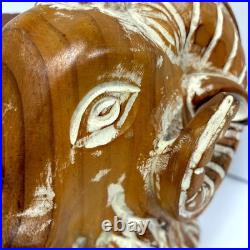 Vintage Sarreid Ltd Hand-Carved Spanish Wooden Ram Head Bust Sculpture Figurine