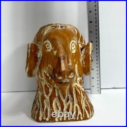 Vintage Sarreid Ltd Hand-Carved Spanish Wooden Ram Head Bust Sculpture Figurine