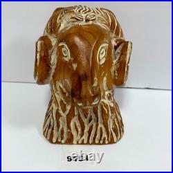 Vintage Sarreid Ltd Hand-Carved Spanish Wooden Ram Head Bust Sculpture Figurine