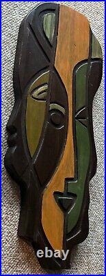 Vintage Sculptural Abstract Heads Carved Wood Wall Art MCM Modern Mid Century