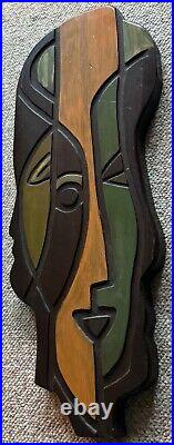 Vintage Sculptural Abstract Heads Carved Wood Wall Art MCM Modern Mid Century