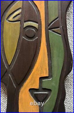 Vintage Sculptural Abstract Heads Carved Wood Wall Art MCM Modern Mid Century