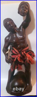 Vintage Sculpture Hand Carved Wooded Headhunter Tribal Warrior Statue 23 Tall