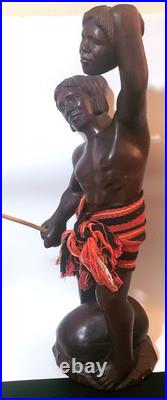 Vintage Sculpture Hand Carved Wooded Headhunter Tribal Warrior Statue 23 Tall